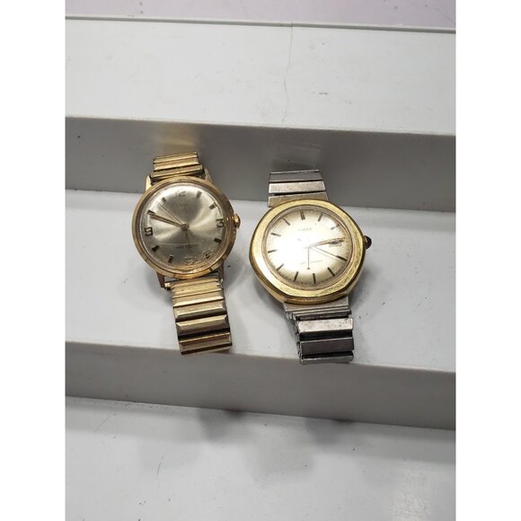 Lot Of 2 Vintage Mens Timex Gold Tone Stainless Steel Manual Wind Watch Untested - Picture 1 of 7